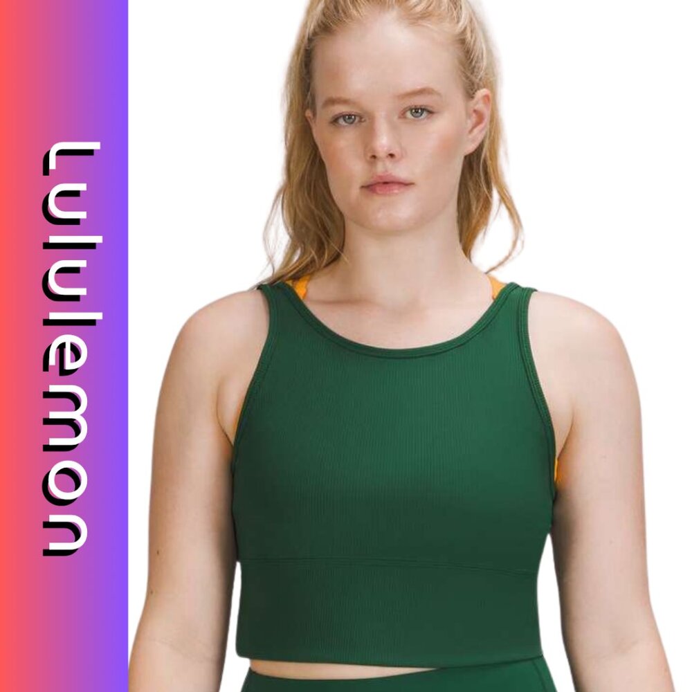 Lululemon Power Pivot Ribbed Tank Top in Everglade Green